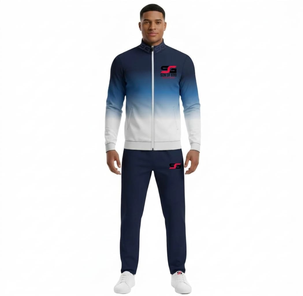 Men’s Navy Blue Gradient Tracksuit Set – Full-Zip Jacket & Joggers