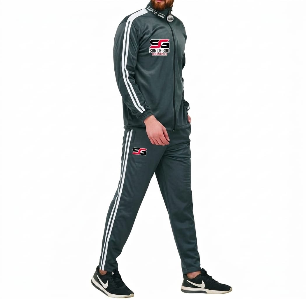 Men’s Premium Grey Full-Zip Tracksuit Set – Sports Training Wear