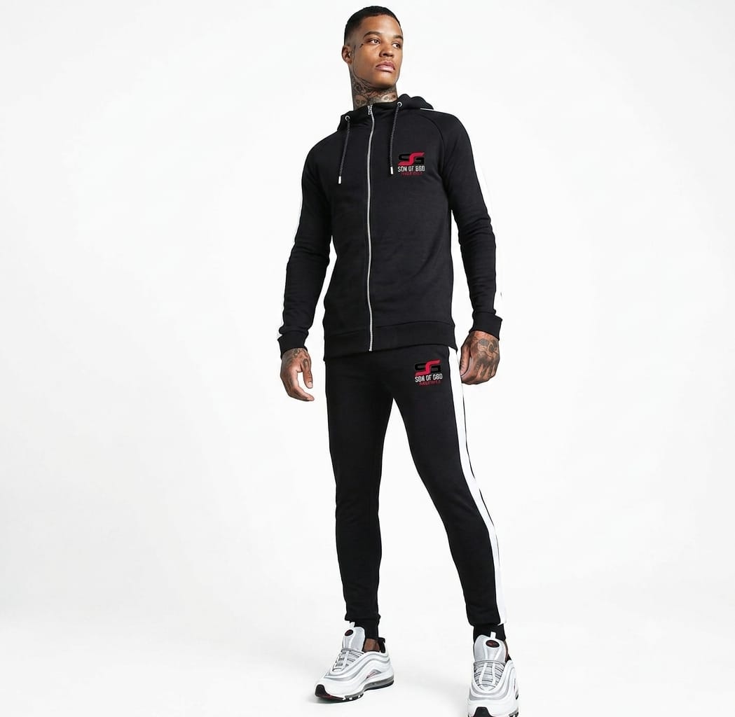 Men’s Premium Black Zip-Up Tracksuit Set – Hoodie & Jogger