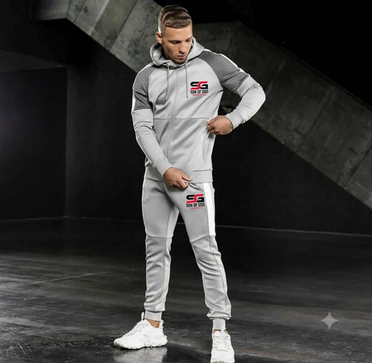 Men’s Premium Grey Hoodie Tracksuit Set – 2-Piece Training Suit
