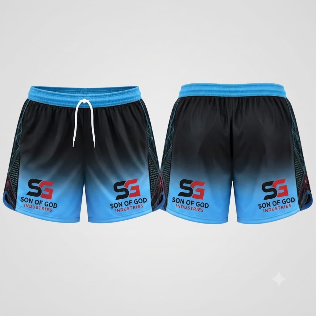 Son of God Premium Blue & Black Sports Shorts – Training & Gym Wear